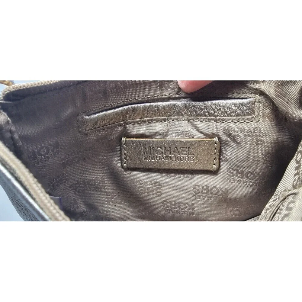 Michael Kors Fulton Gold Metallic Pebbled Leather Wristlet Shoulder Bag 7
